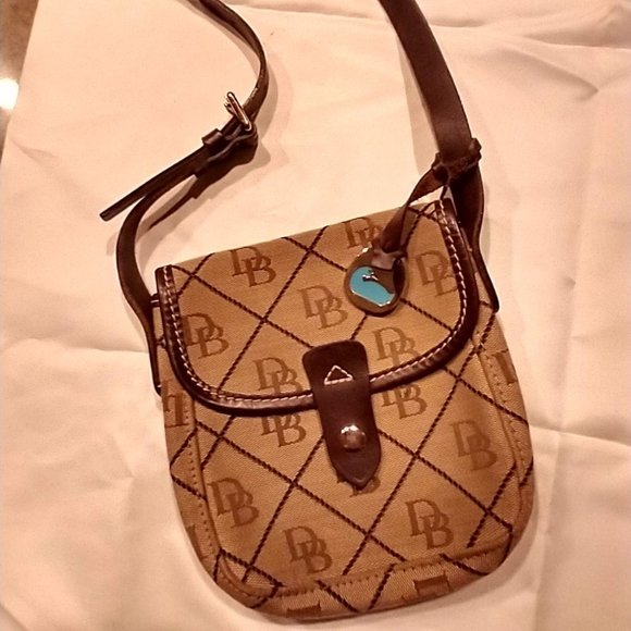DOONEY & BOURKE Coated Canvas and Brown Leather Small Messenger BAG w/ Blue Duck - Picture 1 of 4